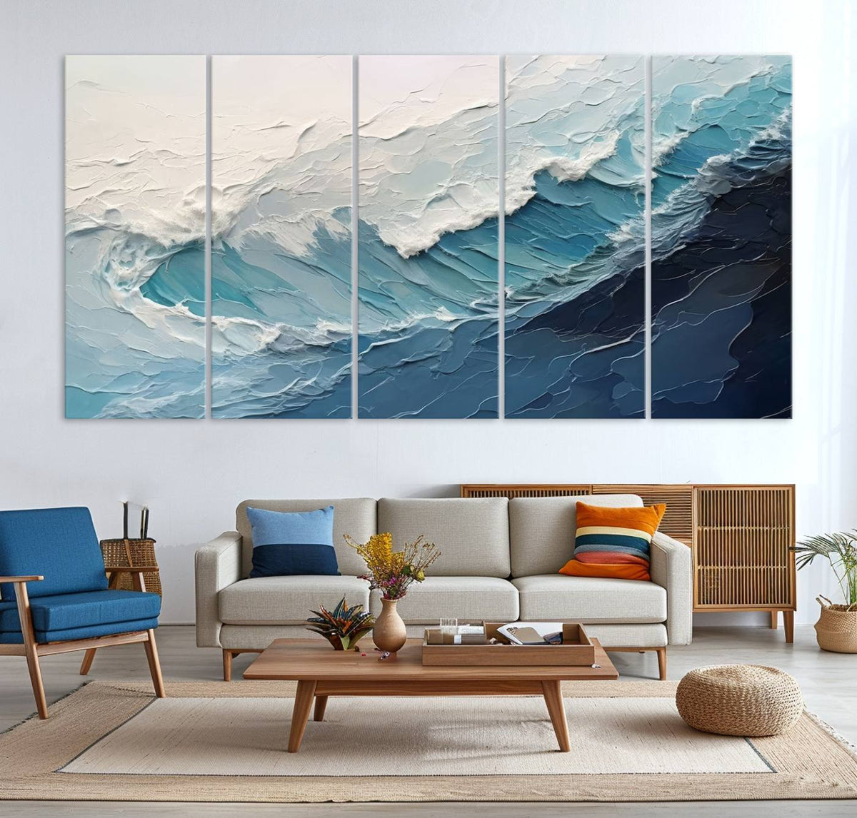 Blue Abstract Wave Ocean Wall Art Canvas Print – Modern