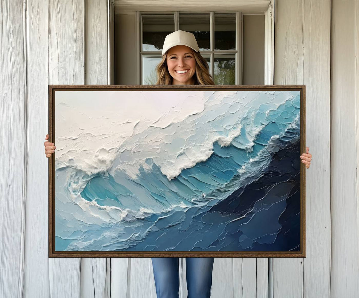 Blue Abstract Wave Ocean Wall Art Canvas Print – Modern