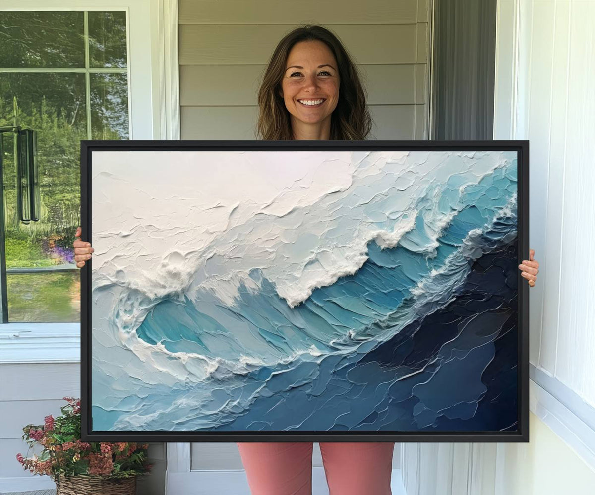 Blue Abstract Wave Ocean Wall Art Canvas Print – Modern