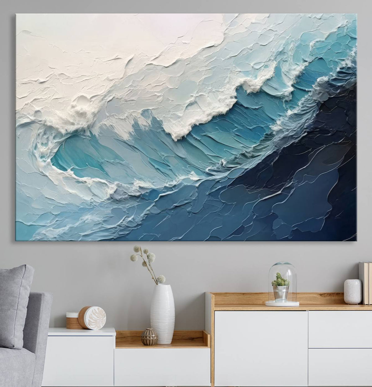 Blue Abstract Wave Ocean Wall Art Canvas Print – Modern