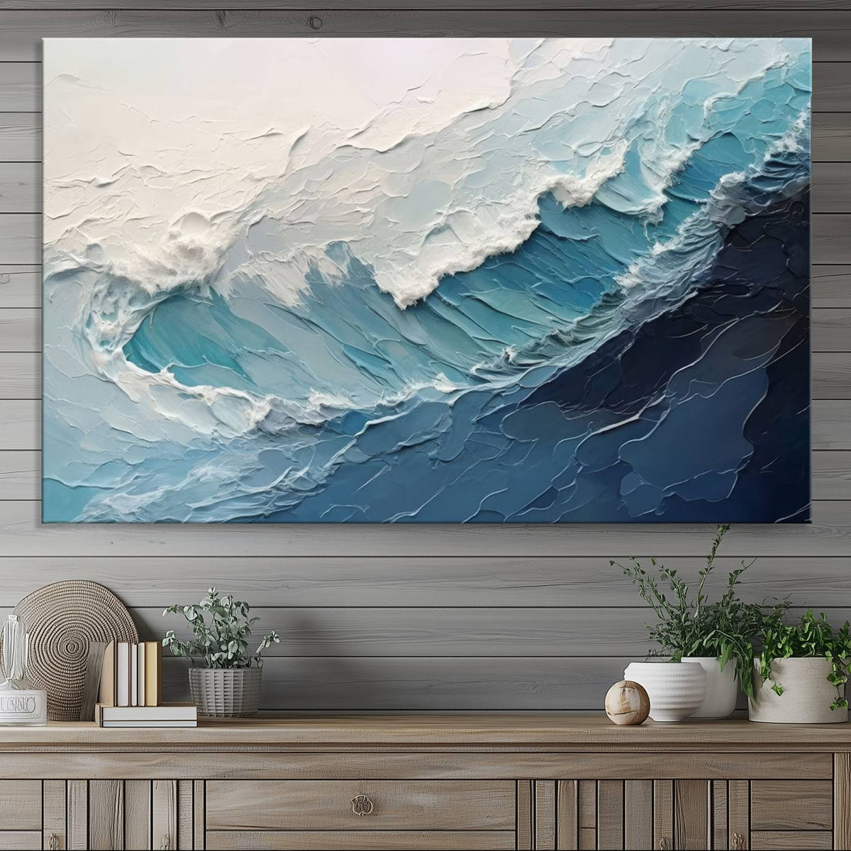 Blue Abstract Wave Ocean Wall Art Canvas Print – Modern