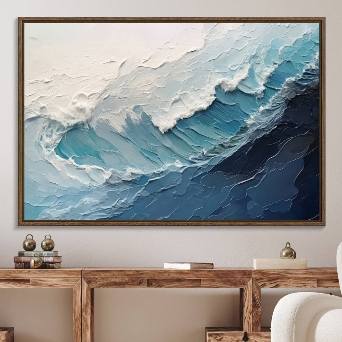 Blue Abstract Wave Ocean Wall Art Canvas Print – Modern