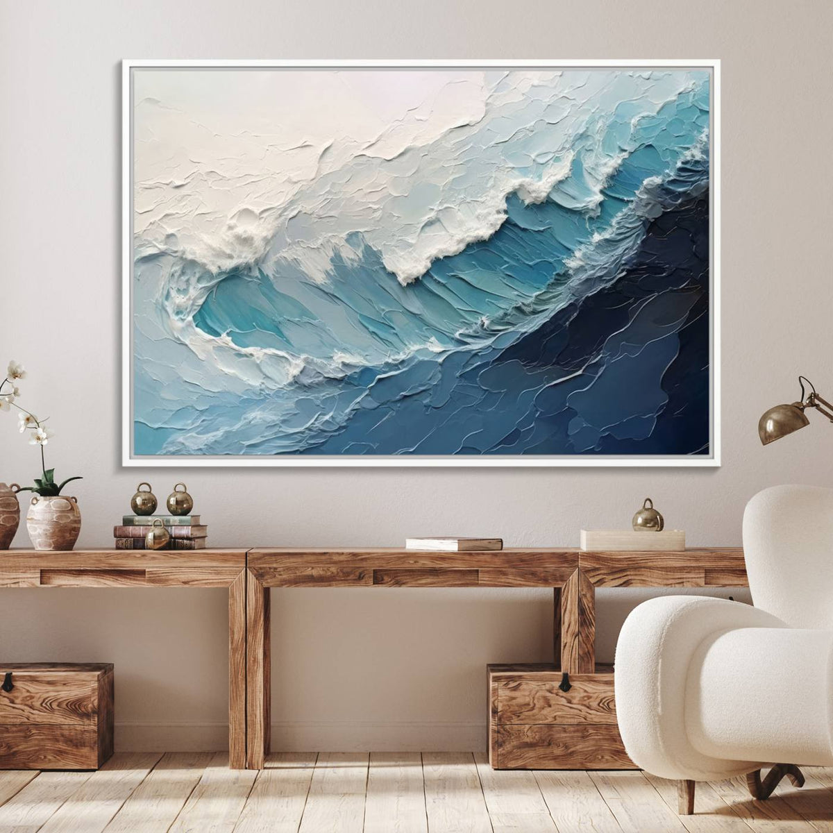 Blue Abstract Wave Ocean Wall Art Canvas Print – Modern
