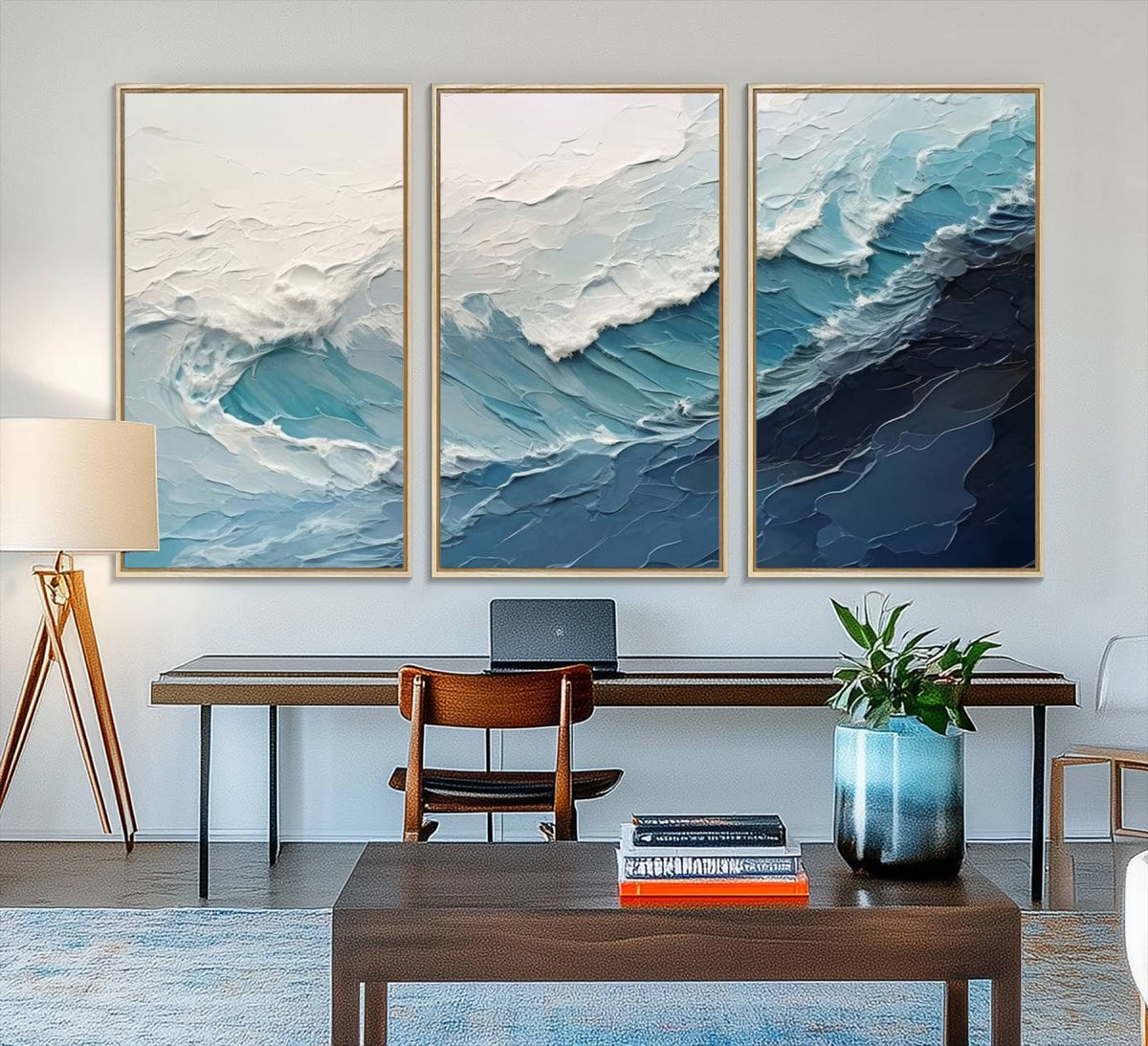 Blue Abstract Wave Ocean Wall Art Canvas Print – Modern