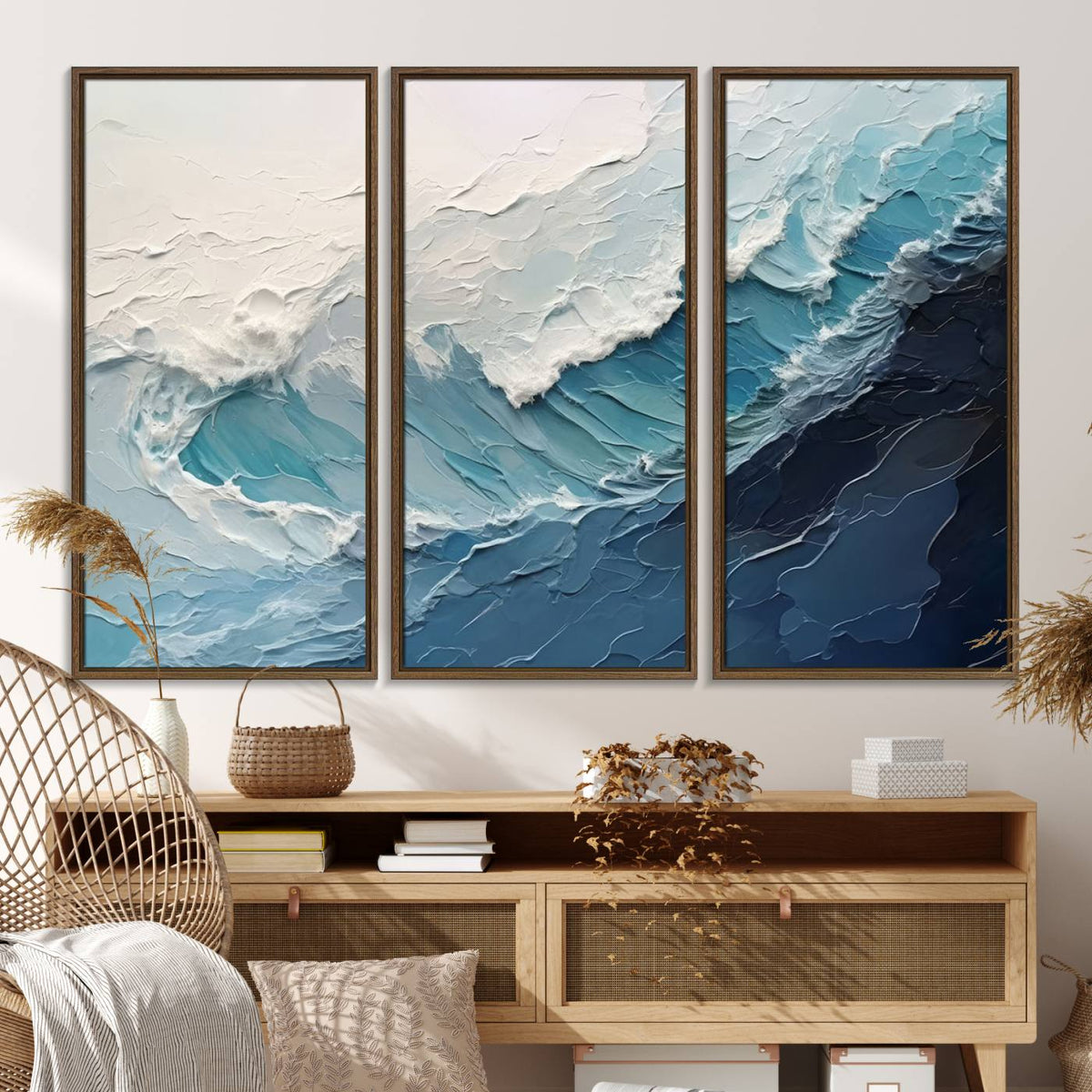 Blue Abstract Wave Ocean Wall Art Canvas Print – Modern