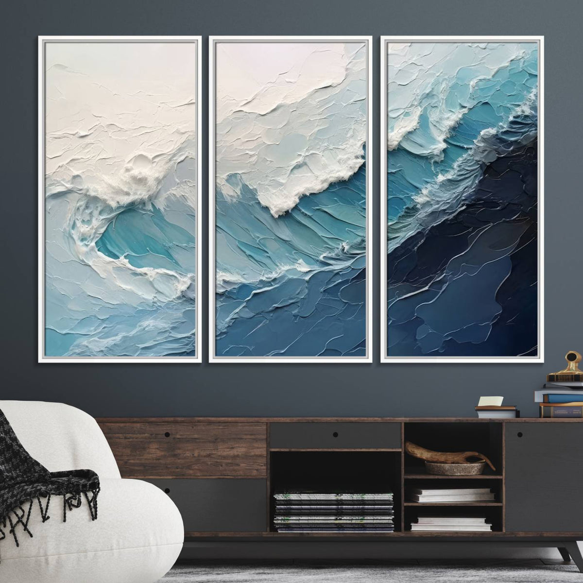 Blue Abstract Wave Ocean Wall Art Canvas Print – Modern