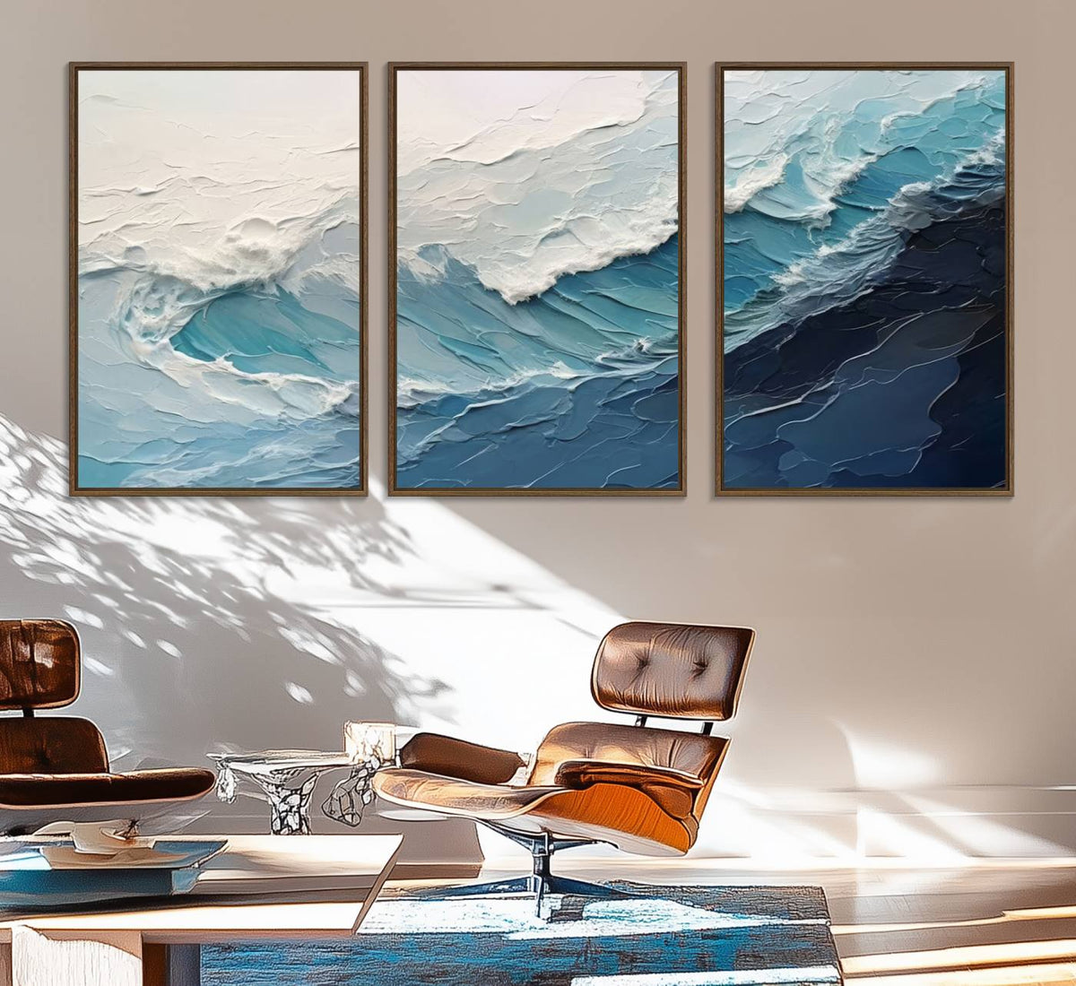 Blue Abstract Wave Ocean Wall Art Canvas Print – Modern