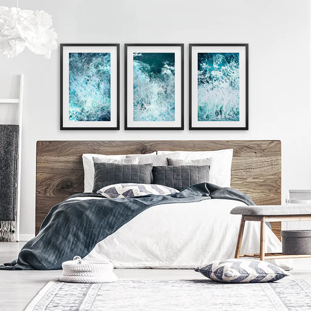 3 Piece Blue Minimalist Ocean Waves Large Wall Decor