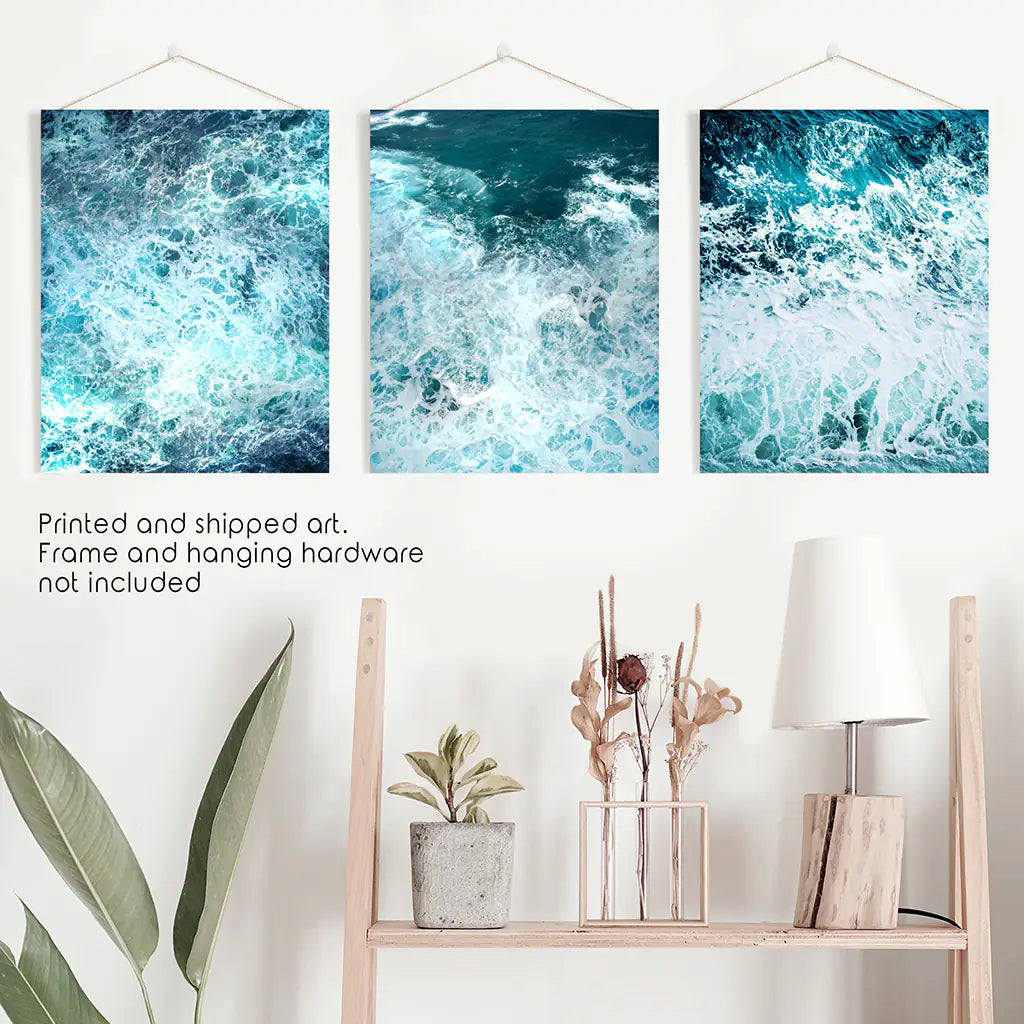 3 Piece Blue Minimalist Ocean Waves Large Wall Decor