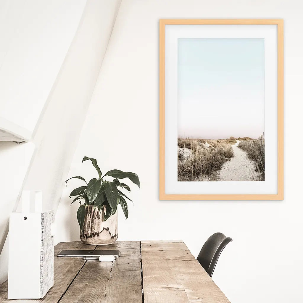 Boho Chic Wall Art Print. Sandy Beach Path, Dried Grass