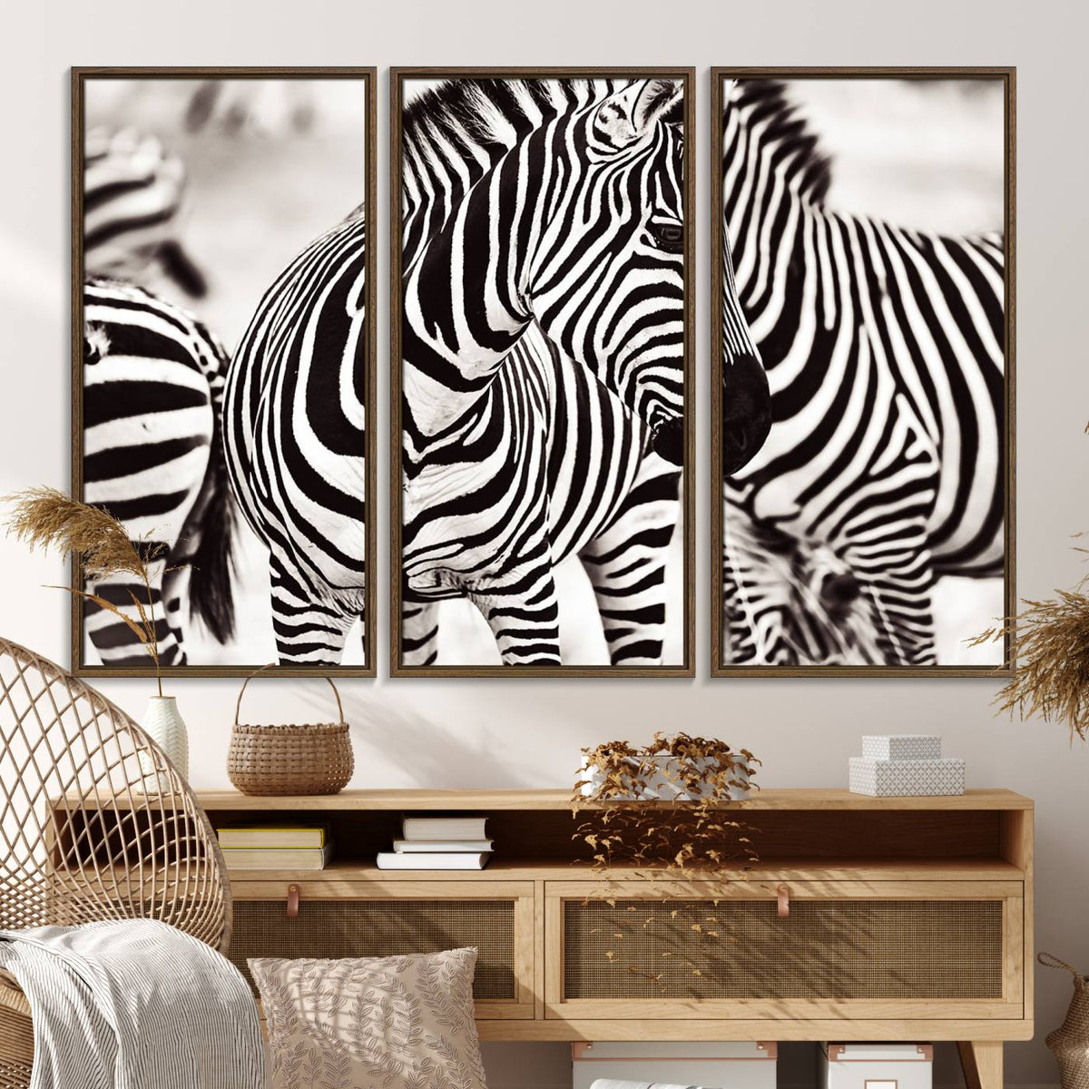 Brilliant Zebra Photography Art Canvas Print Black and White