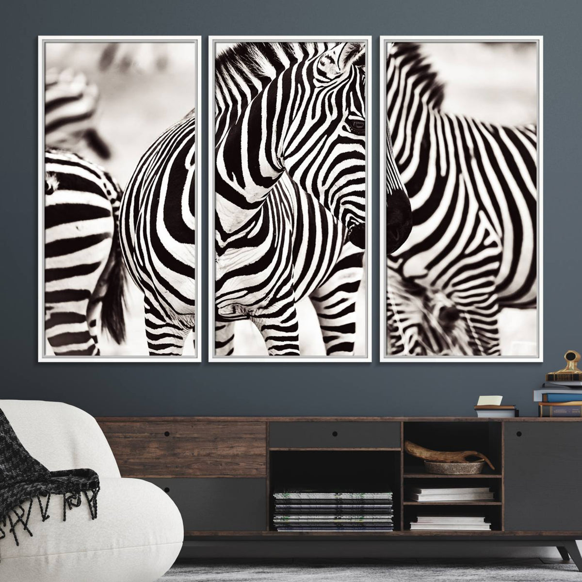 Brilliant Zebra Photography Art Canvas Print Black and White