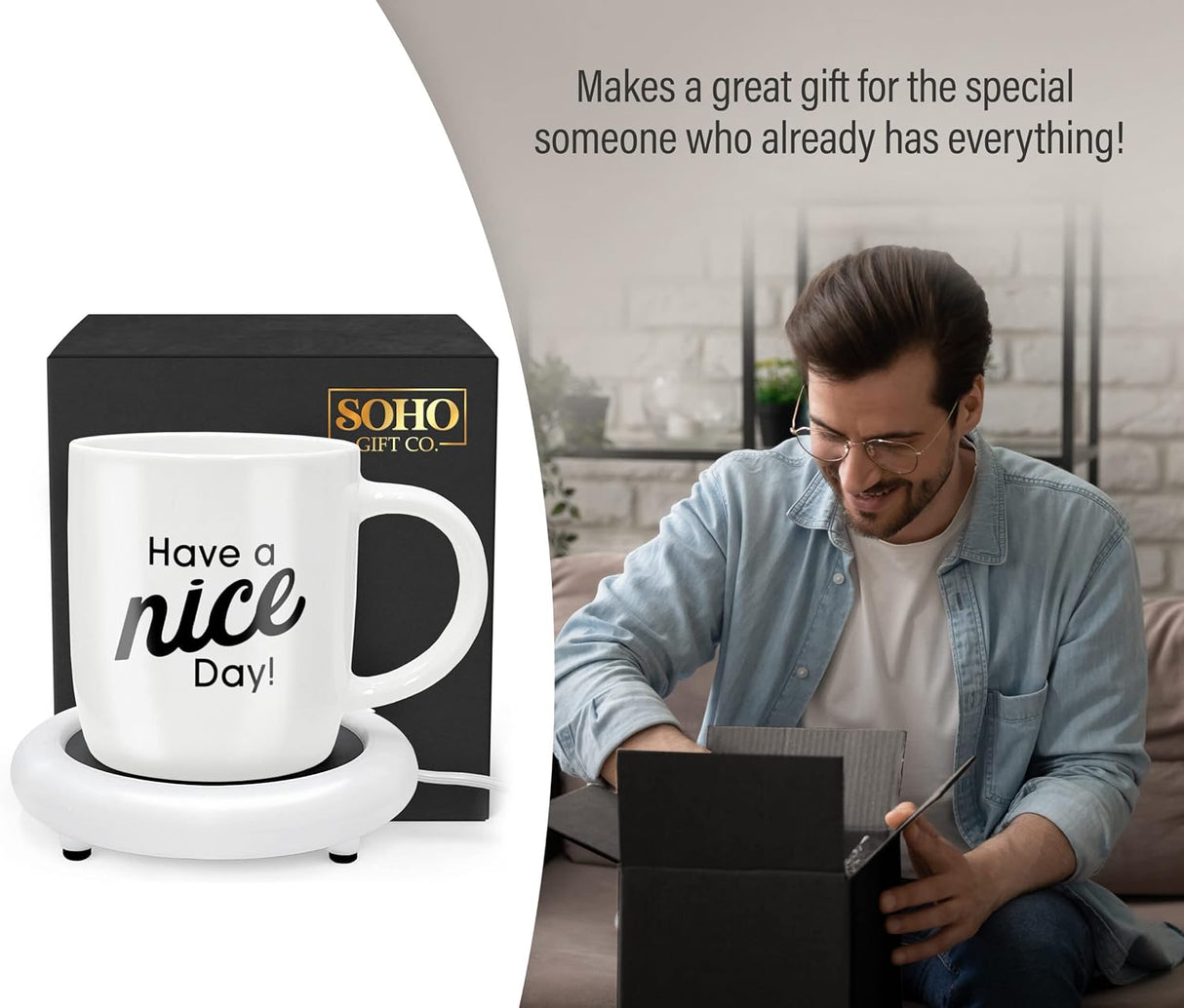 Funny Coffee Mug with Warmer Have a Nice Day Sarcastic Coffee Mug with Electric Heated Base - Novelty Christmas Gift Idea for Coworker/Coffee Lover, Men/Women (Gift Boxed)