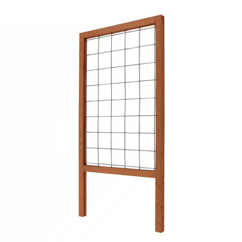 48-inch Outdoor Pine Wood Frame Garden Trellis with Metal Wire Lattice
