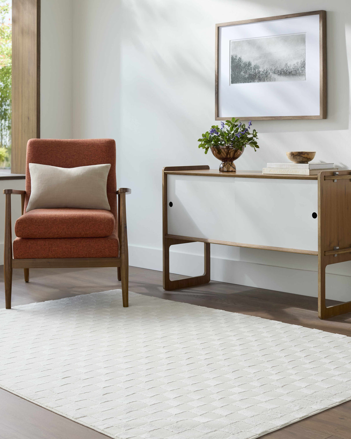 Carina Light 3D Checkered Washable Area Rug