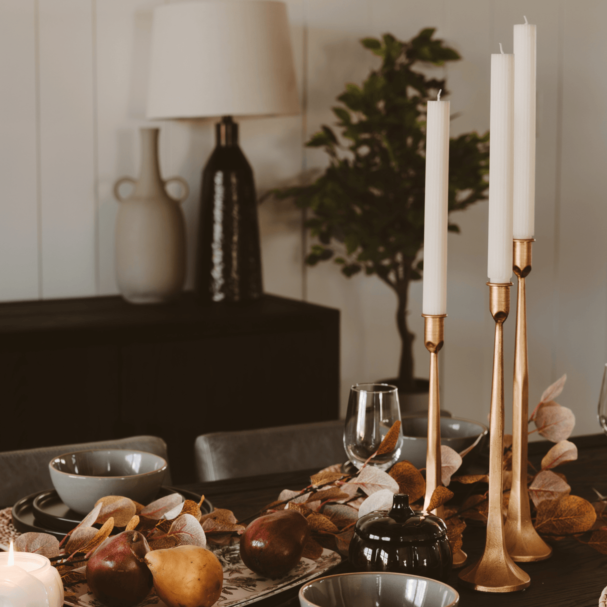 Gold Cast Iron Taper Candle Holders Set of 3