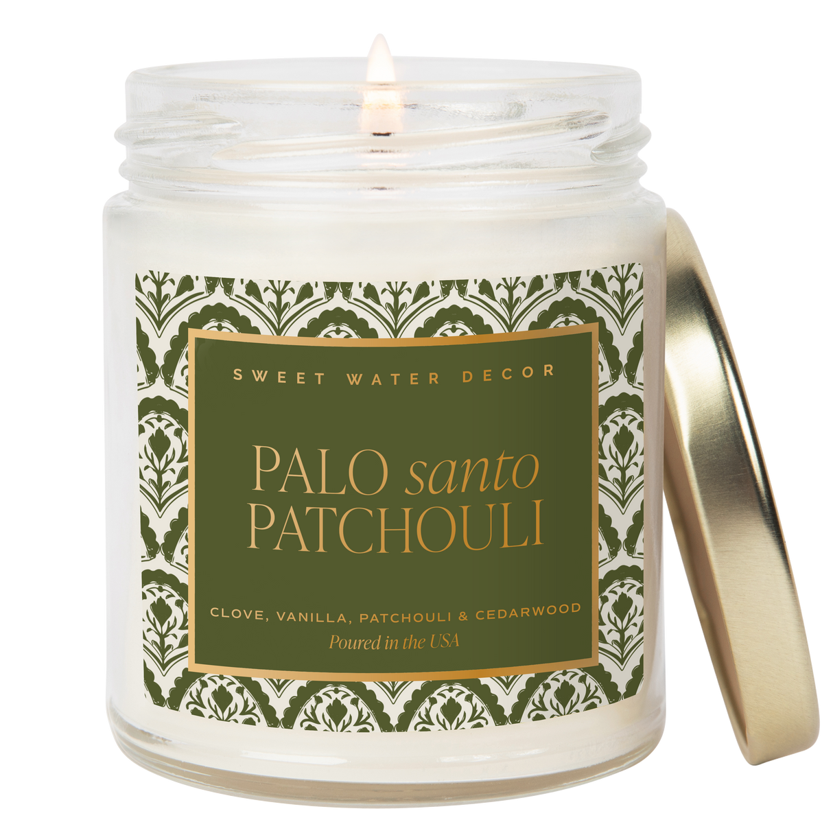 Palo Santo Patchouli Soy Candle - Clear Patterned Jar - 9 oz