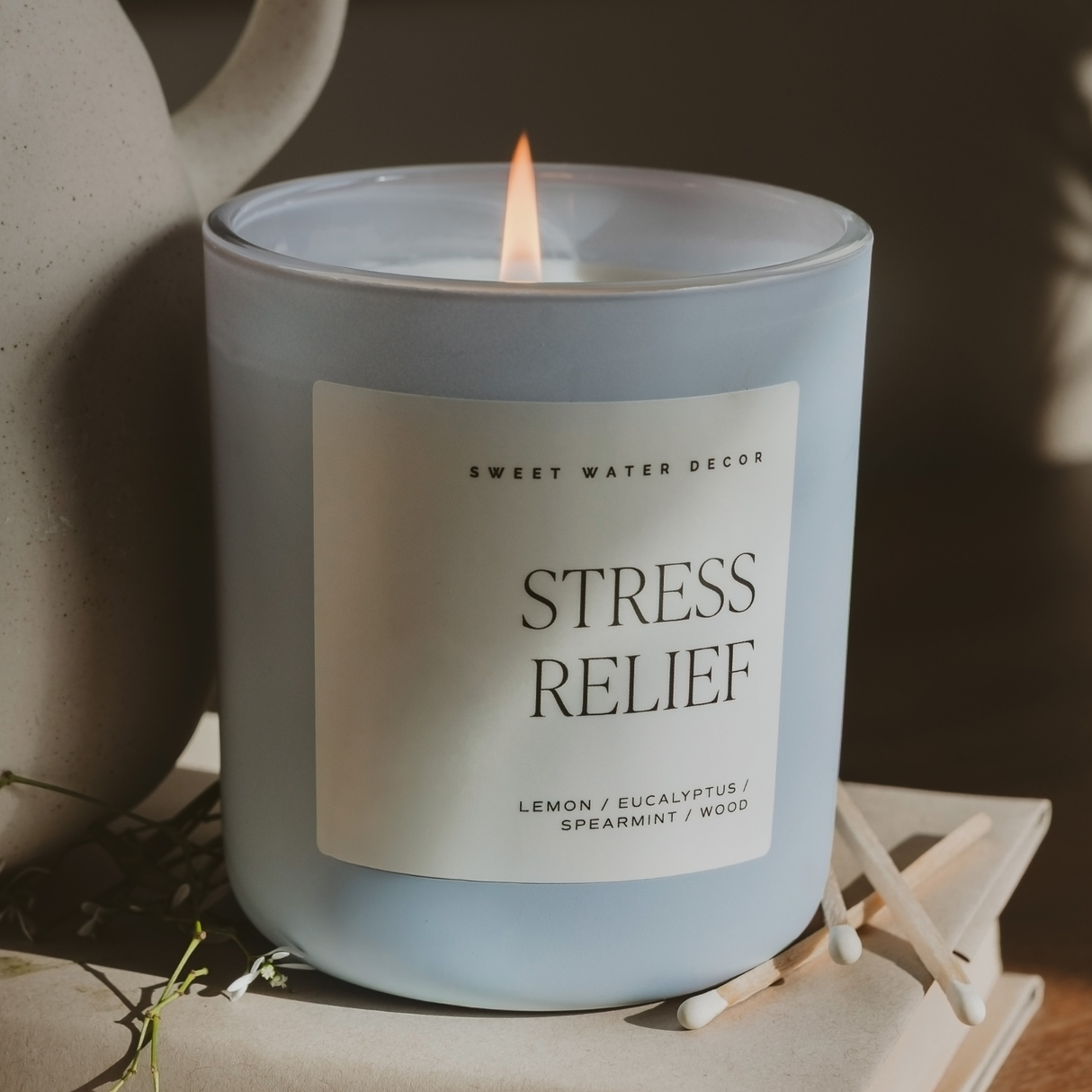 Stress Relief Soy Candle - Blue Matte Jar - 15 oz