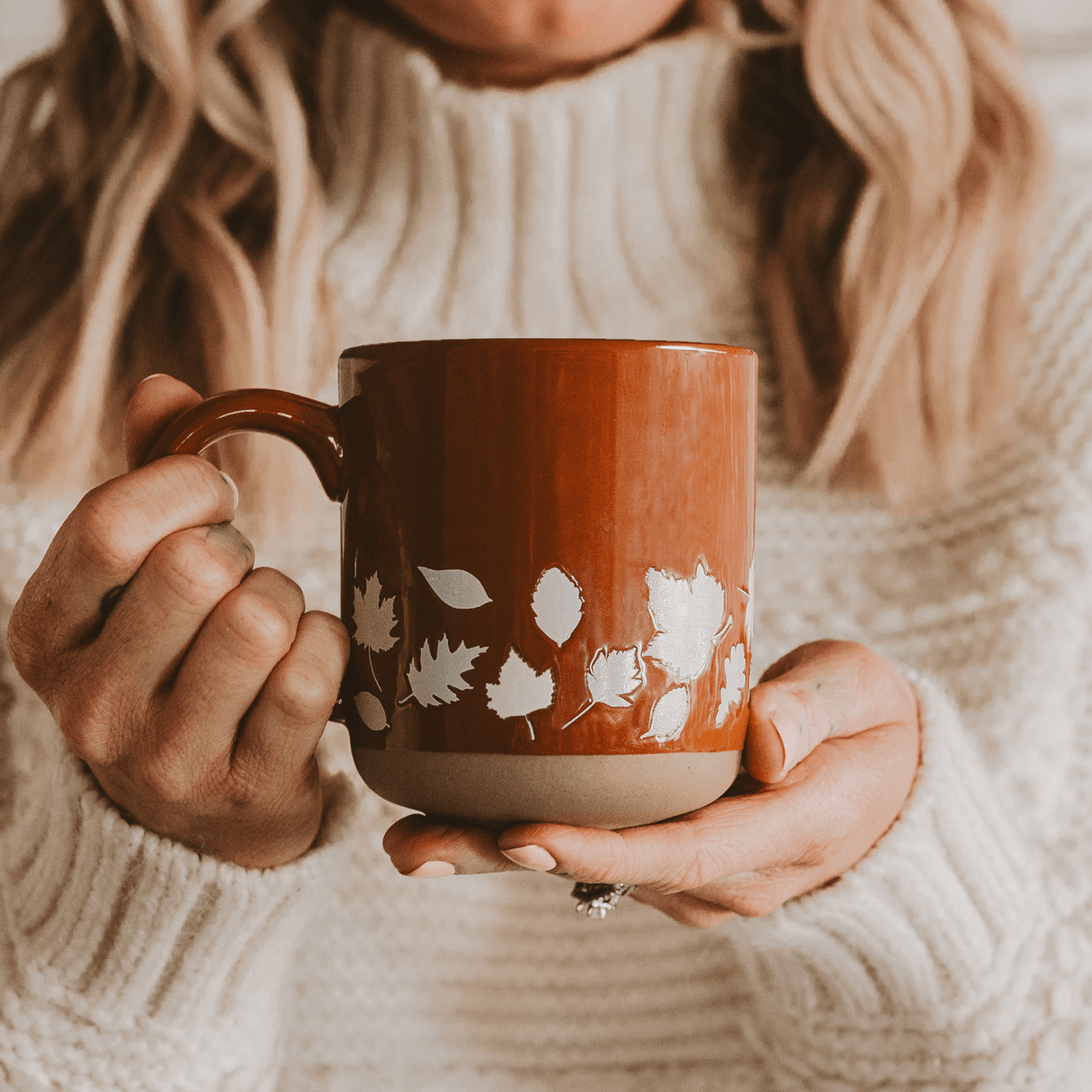 Fall-Leaves-14oz.-Orange-Stoneware-Coffee-Mug-Mugs
