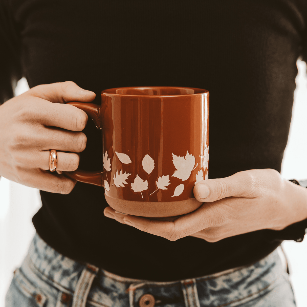 Fall Leaves 14oz. Orange Stoneware Coffee Mug
