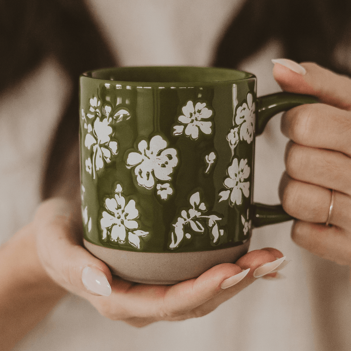 Green-Floral-14oz-Stoneware-Coffee-Mug-Mugs