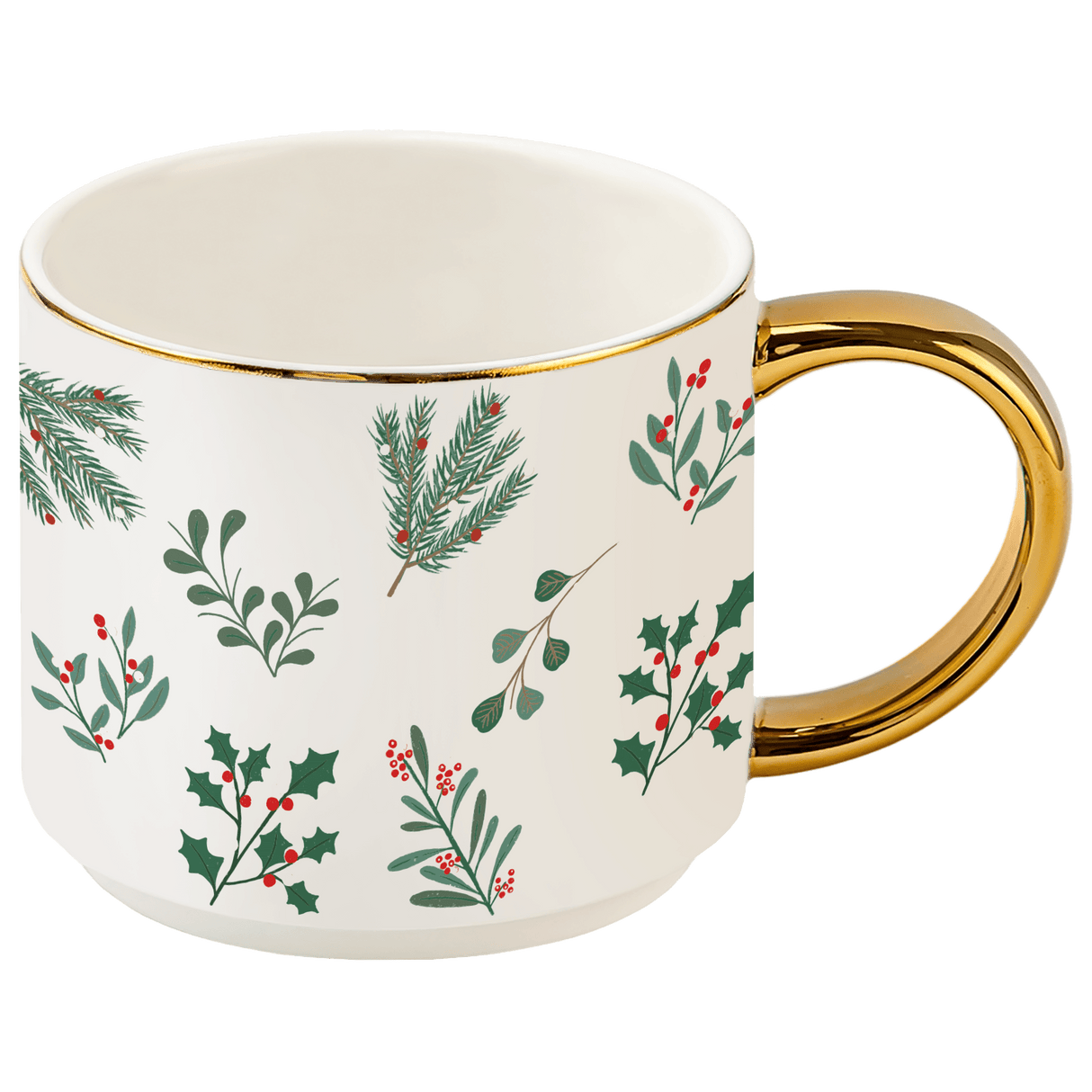 Holiday Greenery 14 oz Gold Handle Coffee Mug