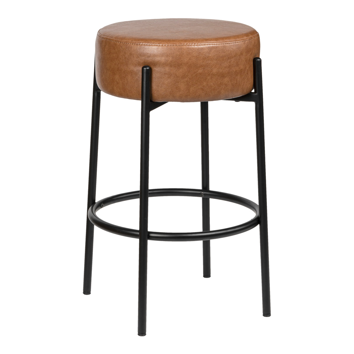Paola Modern Minimalist Round Backless Metal/Vegan Leather Cushioned Bar Stool