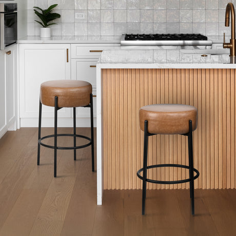 Paola Modern Minimalist Round Backless Metal/Vegan Leather Cushioned Bar Stool