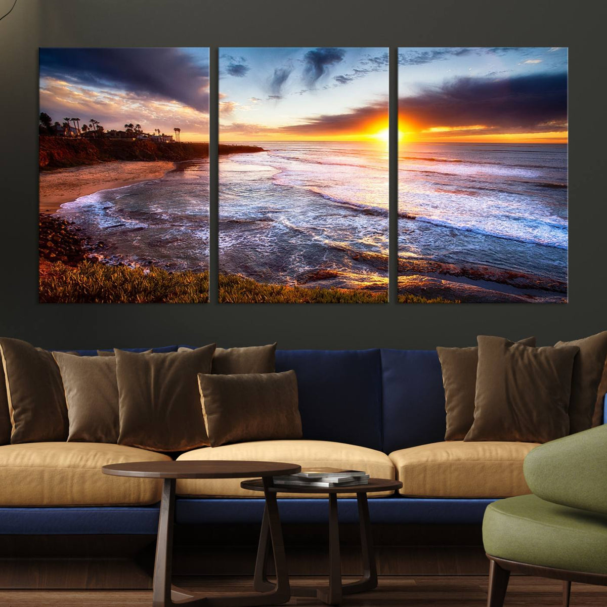 California Coastline Sunset Canvas Art for Beach House Decor