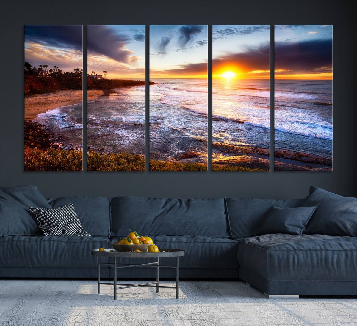California Coastline Sunset Canvas Art for Beach House Decor