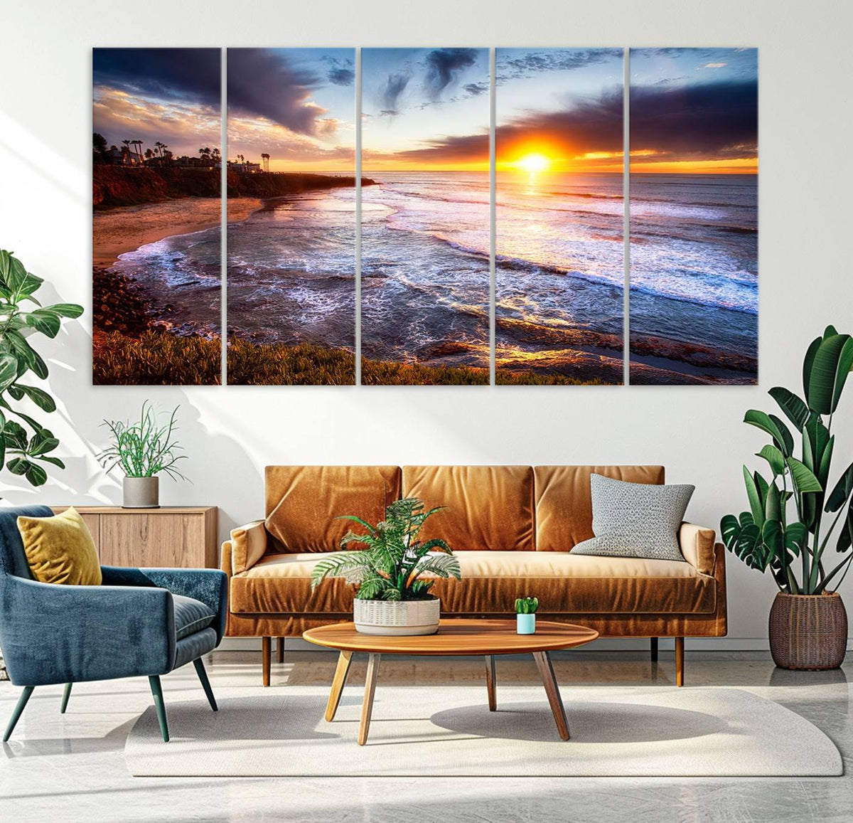 California Coastline Sunset Canvas Art for Beach House Decor