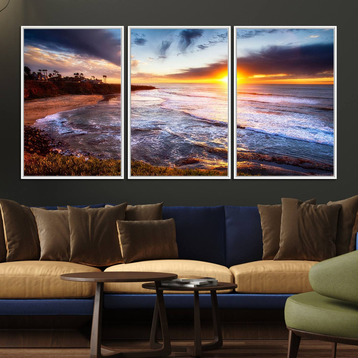 California Coastline Sunset Canvas Art for Beach House Decor