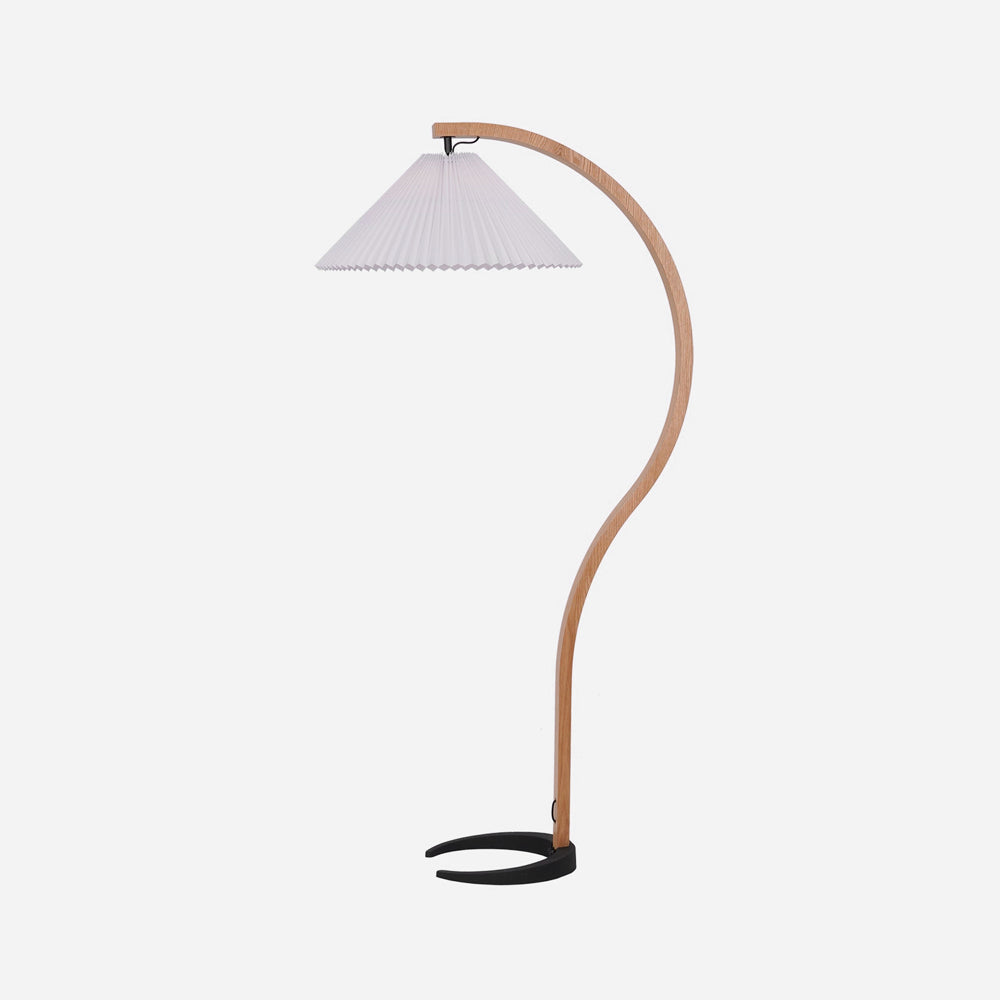 Arbora | Arc Floor Lamp with Beech Wood and Pleated Shade | Plug In Lamp for Living Room