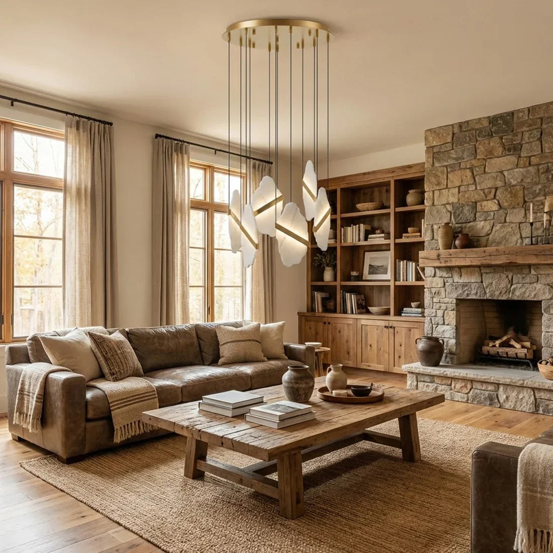 Cascading Alabaster Chandelier LED Gold Modern Staircase Light