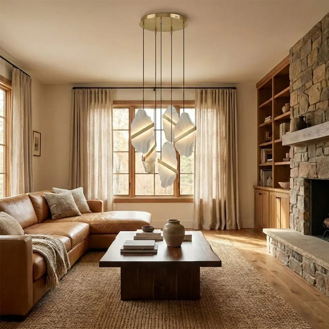 Cascading Alabaster Chandelier LED Gold Modern Staircase Light