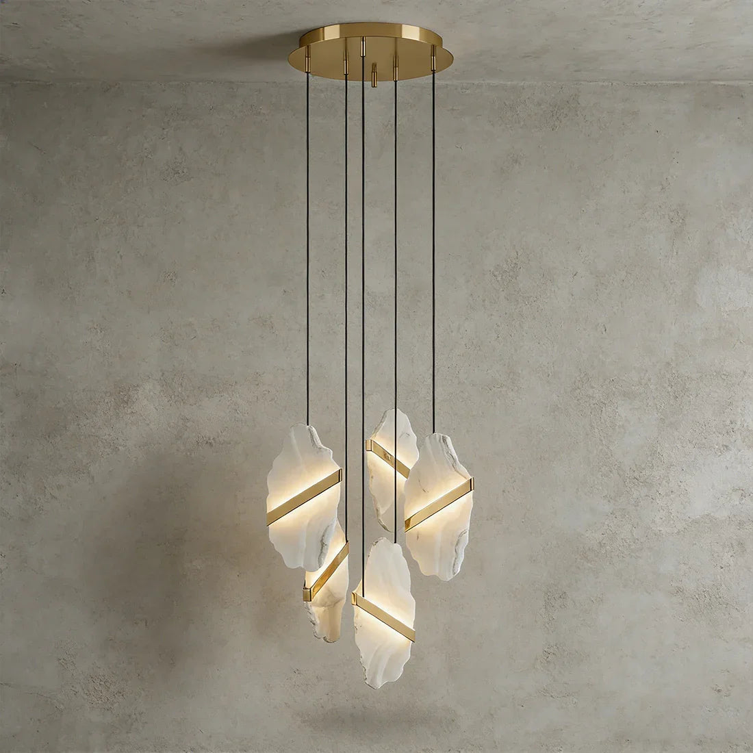 Cascading Alabaster Chandelier LED Gold Modern Staircase Light