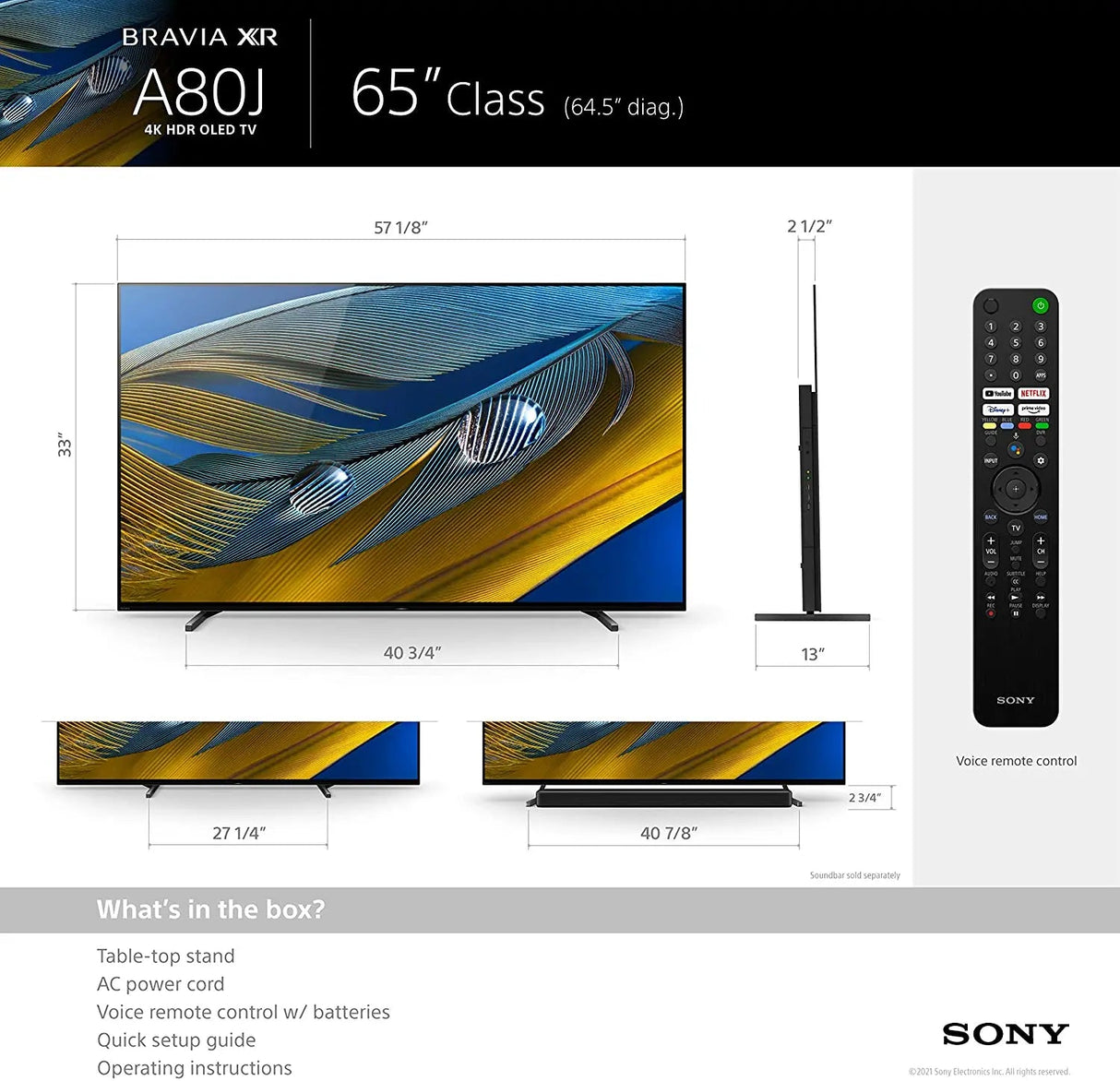Certified Refurbished - Sony XR65A80J 65" Class BRAVIA XR OLED 4K Ultra HD Smart Google TV