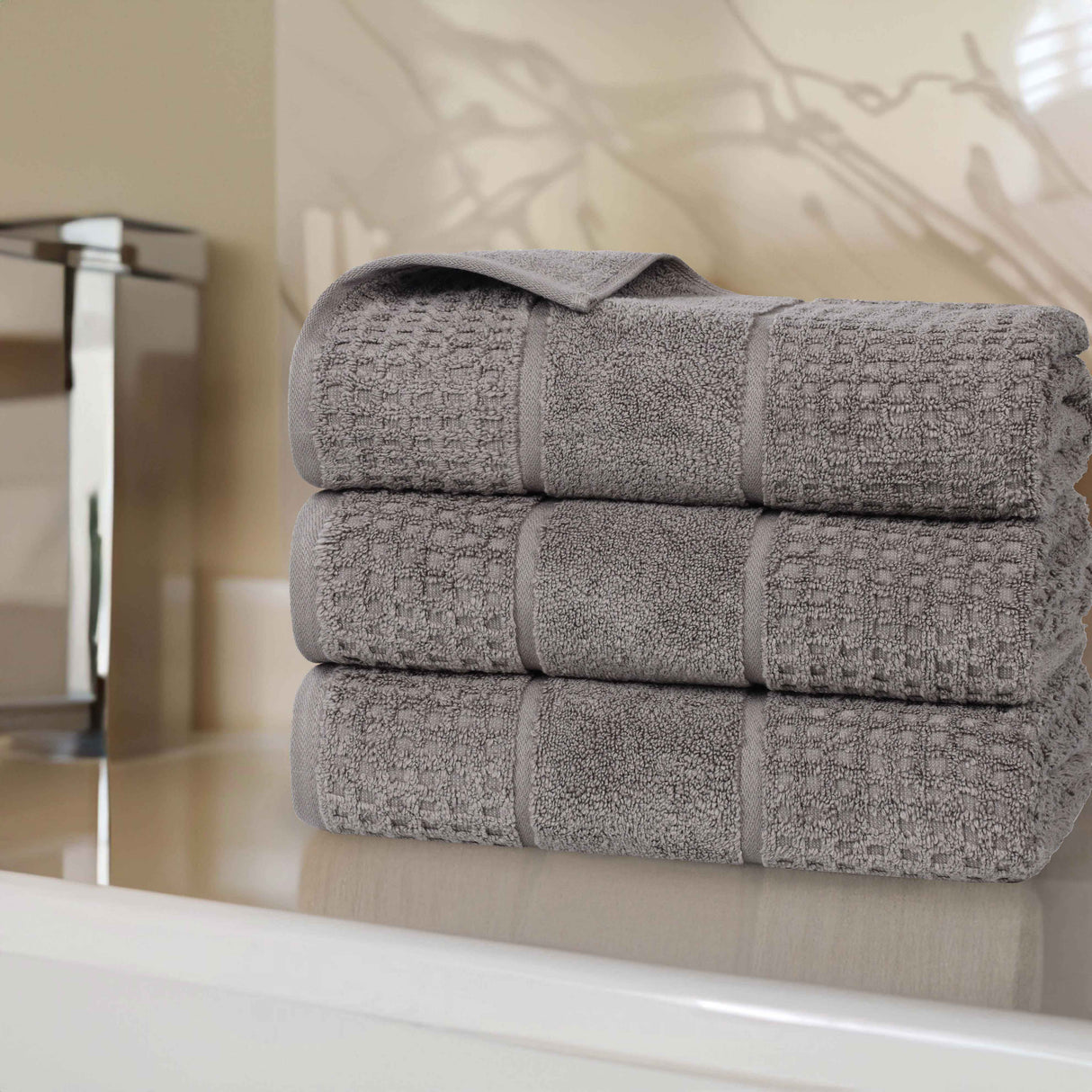 Napa Zero Twist Cotton Solid Waffle Honeycomb Bath Towel Set of 3 - Bath Towel by Superior Brand
