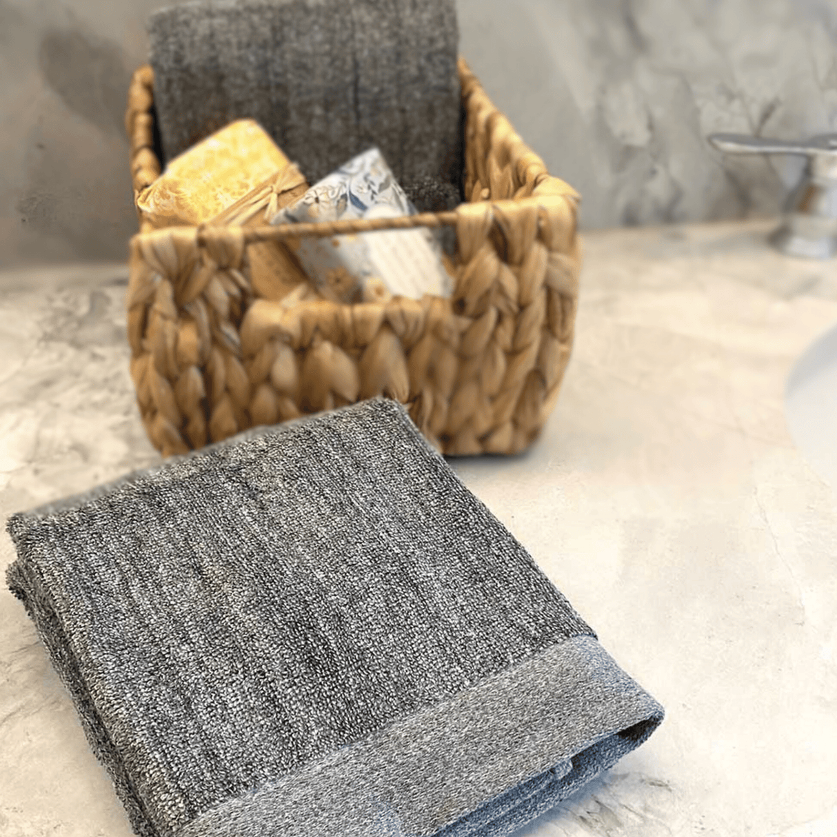 Bamboo Cotton Hand Towels - Viscose from Bamboo + Cotton - 2pk - Charcoal
