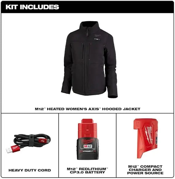 Open Box - Milwaukee Tool Women's Small M12 12V Li-Ion Cordless AXIS Black Heated Quilted Jacket Kit w/(1) 2Ah Battery/Charger