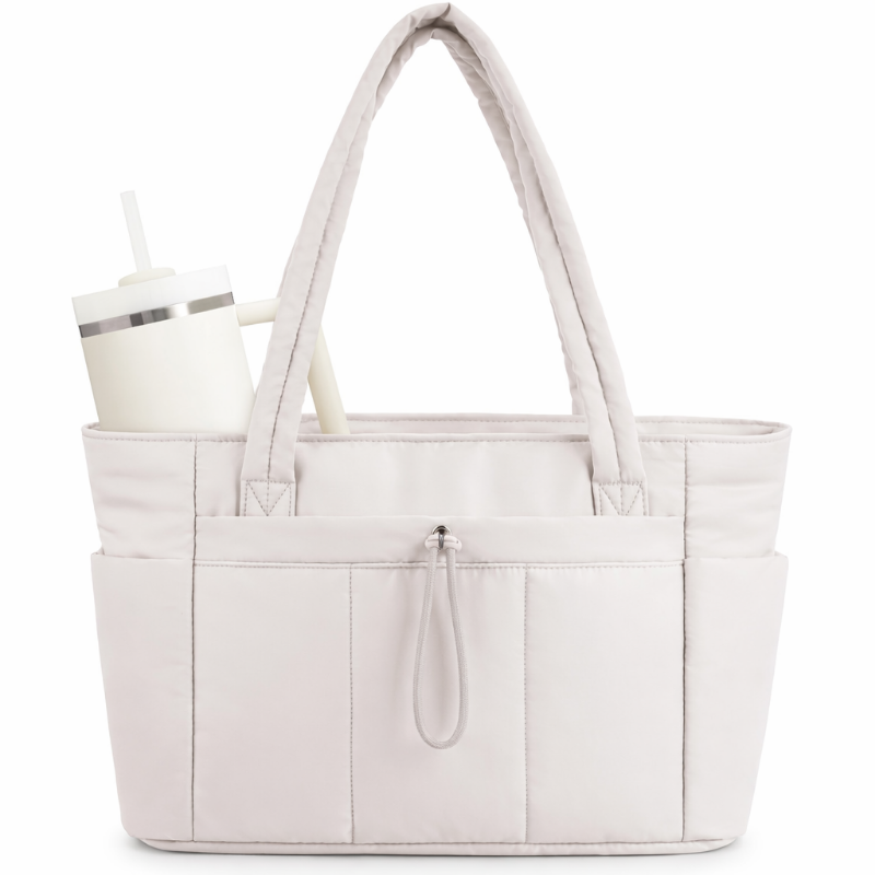 Quilted Puffer Tote Bag with Laptop Sleeve & Cup Holder 20L Travel Work