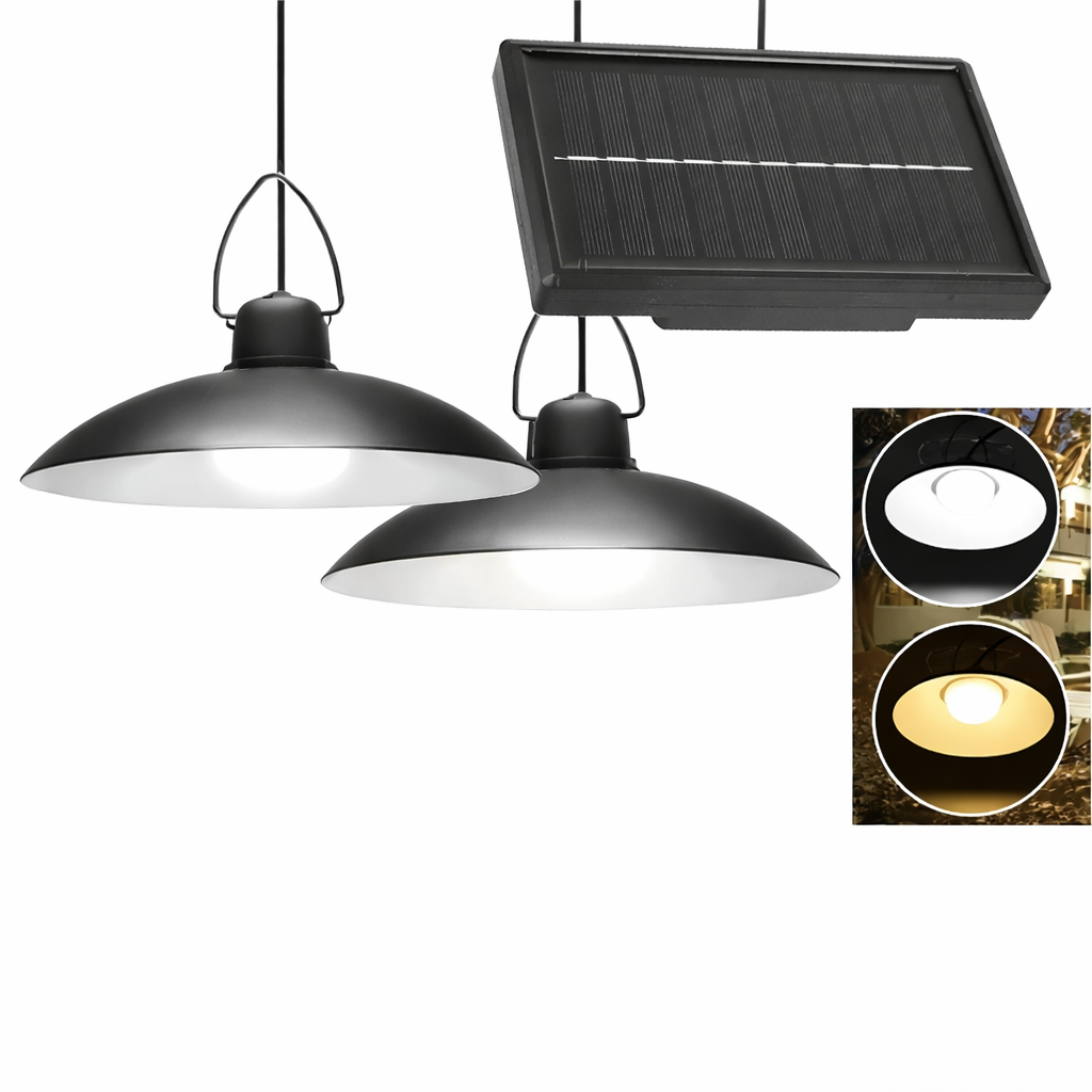 Solar Pendant Light Outdoor LED Double-Head Chandelier Waterproof Remote Lamp