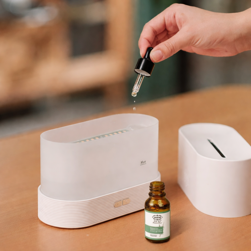 Ultrasonic Aroma Diffuser Essential Oil Humidifier Cool Mist Flame Effect LED Lamp