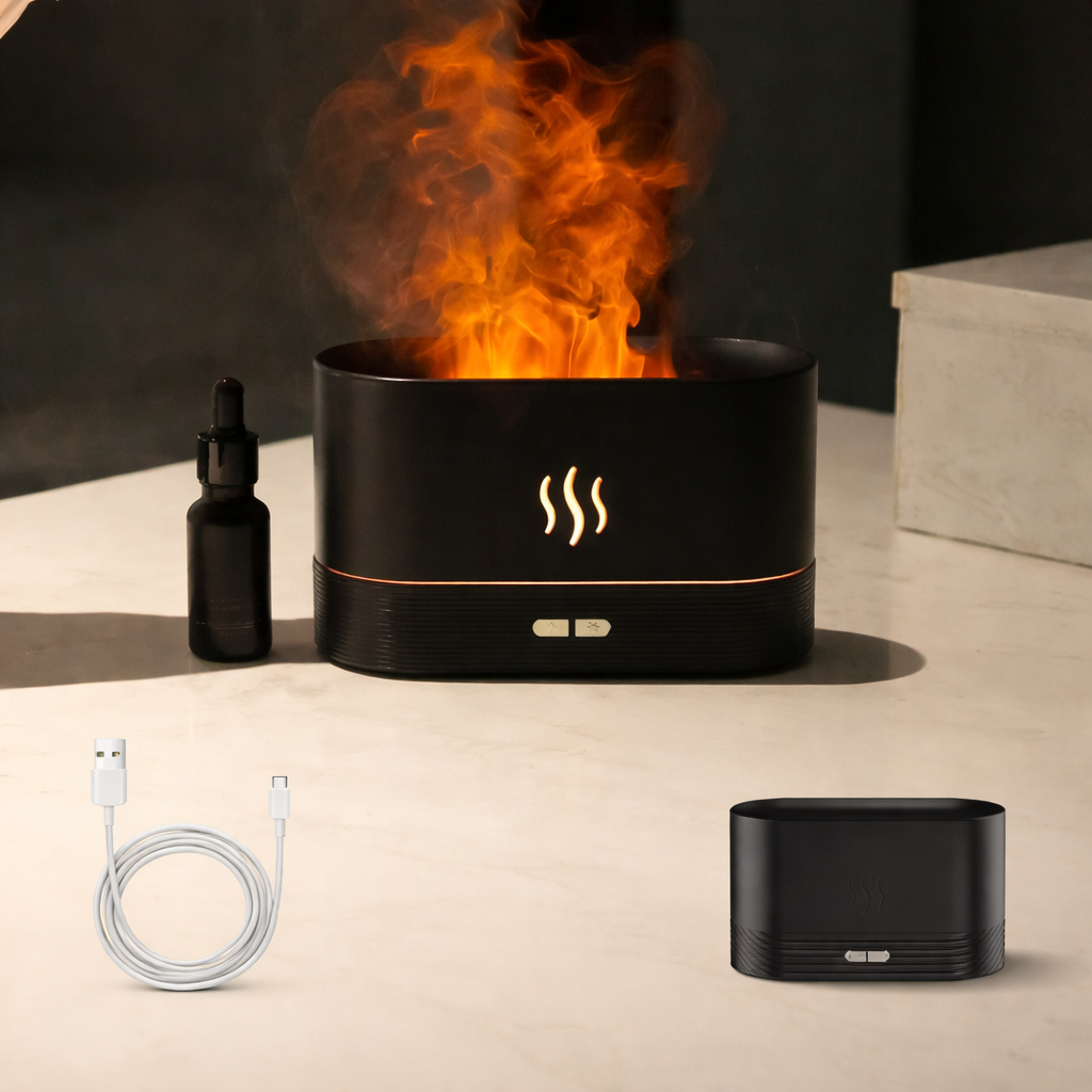 Ultrasonic Aroma Diffuser Essential Oil Humidifier Cool Mist Flame Effect LED Lamp