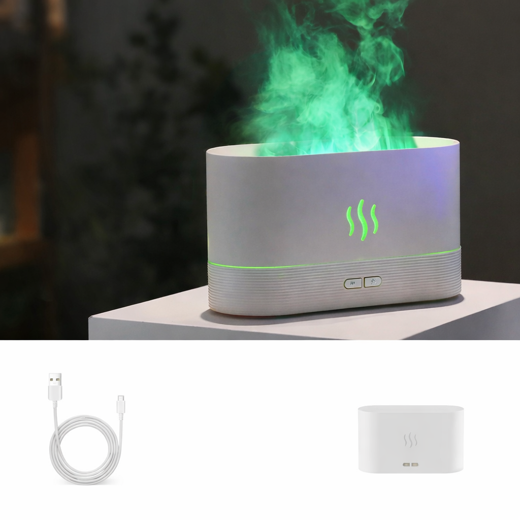 Ultrasonic Aroma Diffuser Essential Oil Humidifier Cool Mist Flame Effect LED Lamp