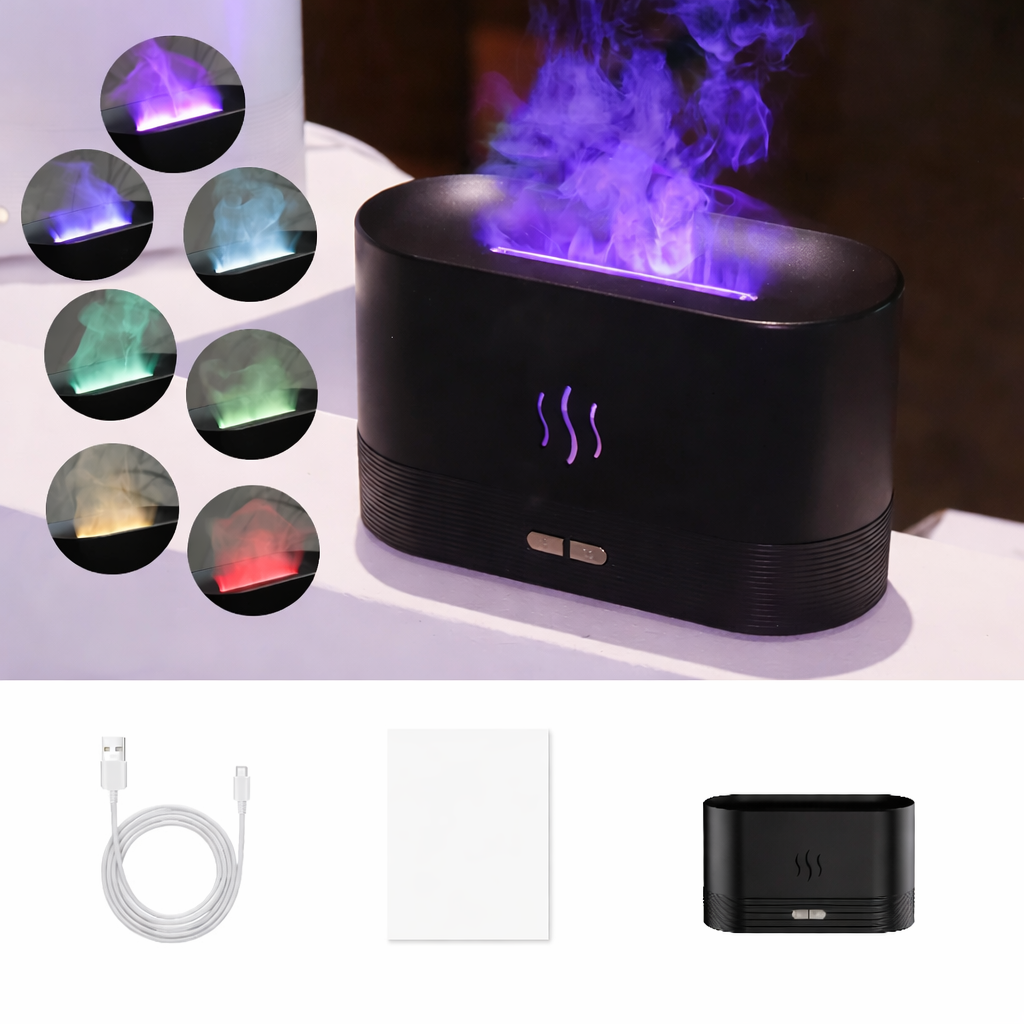Ultrasonic Aroma Diffuser Essential Oil Humidifier Cool Mist Flame Effect LED Lamp
