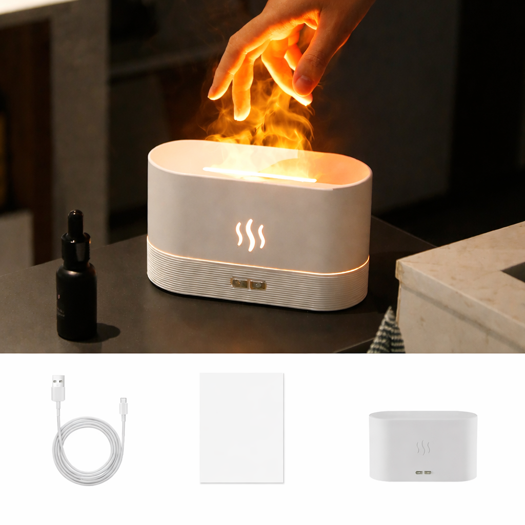 Ultrasonic Aroma Diffuser Essential Oil Humidifier Cool Mist Flame Effect LED Lamp