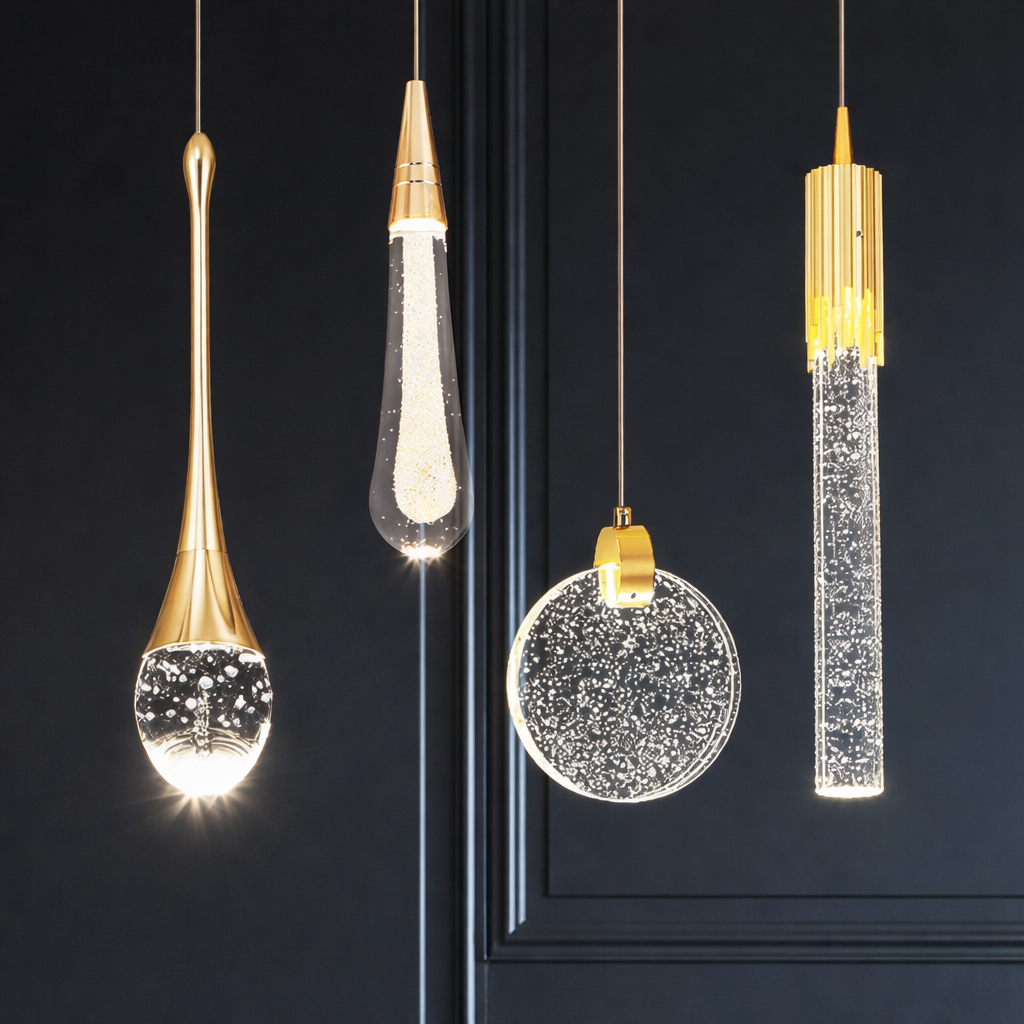 LED Water Drop Bubble Pendant Light Crystal Hanging Lamp Bedroom Dining Decor