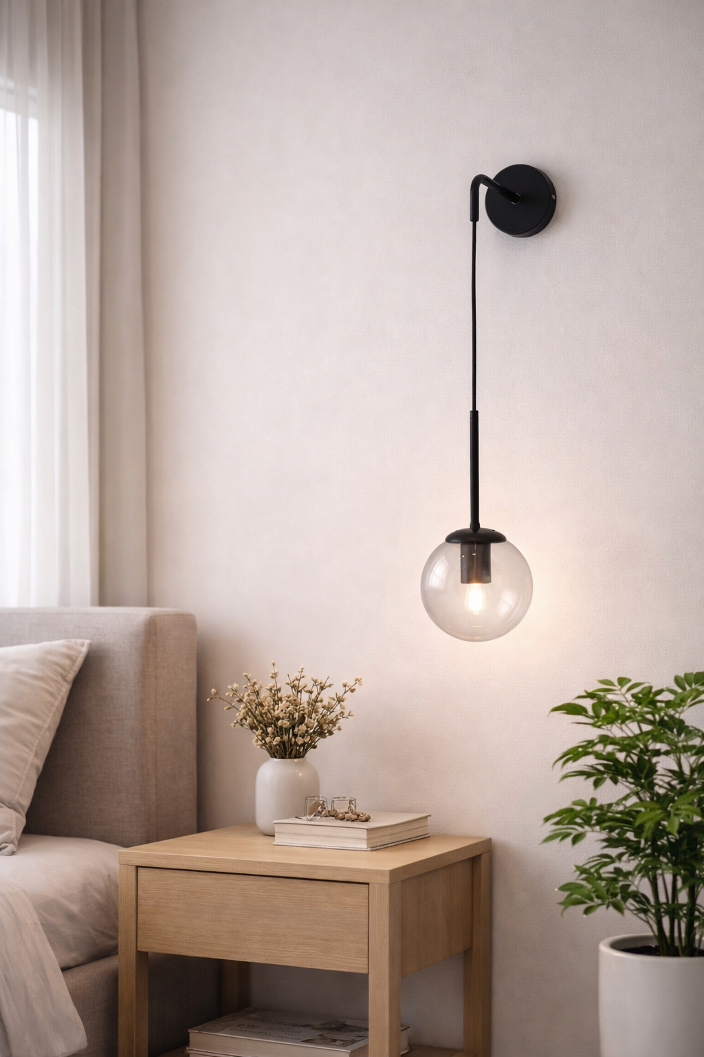 Nordic Glass Ball Wall Sconce LED Bedside Living Room Corridor Stair Light