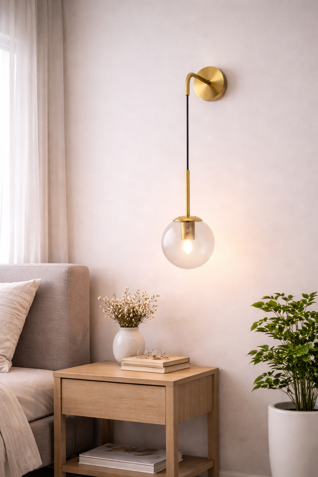 Nordic Glass Ball Wall Sconce LED Bedside Living Room Corridor Stair Light